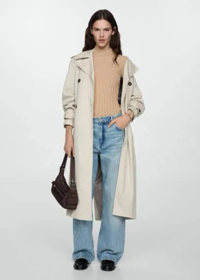 Mango Ribbed Sweater With Perkins Neck Light/pastel Grey In Gris Clair/pastel