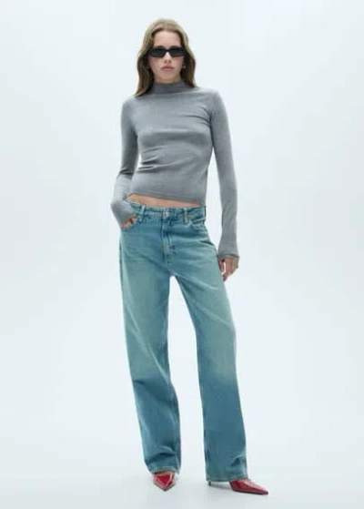 Mango High Collar Sweater Medium Heather Grey