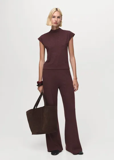 Mango High Collar T-shirt Burgundy