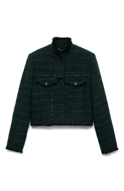 Mango High Collar Tweed Jacket In Dark Green