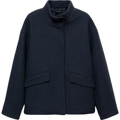 Mango High Collar Wool Blend Jacket In Dark Navy