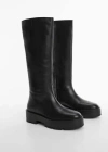 Mango High Leather Platform Boot Black In Black