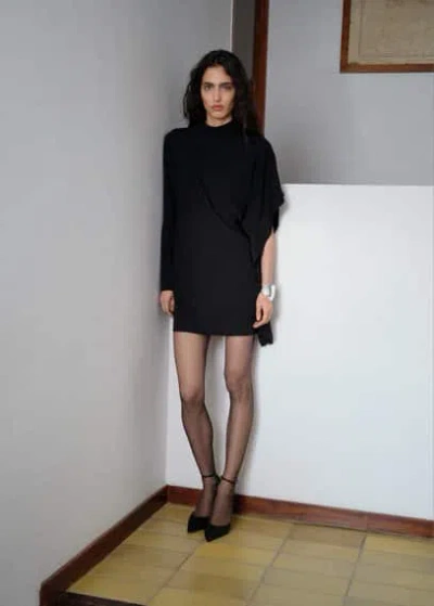 Mango High Neck Asymmetric Sleeve Dress Black