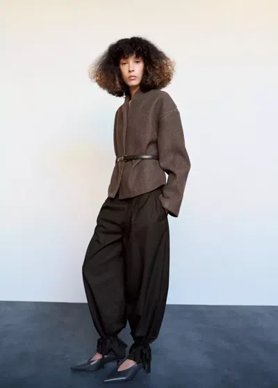 Mango High Neck Belted Jacket In Brown