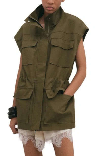 Mango High Neck Pocket Cotton Vest In Green