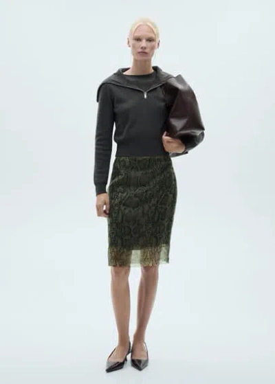 Mango High Neck Sweater With Zip Charcoal