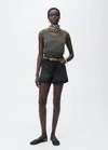 Mango High-rise Shorts With Turn-down Hem Black Denim In Black Denim