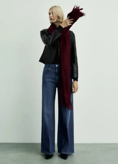 Mango High-rise Wideleg Jeans Dark Blue In Bleu Foncé