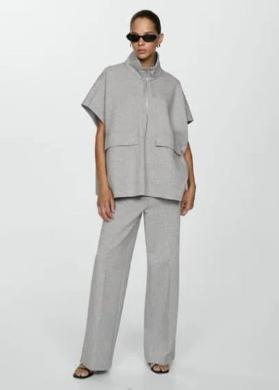 Mango Pantalon Wideleg Taille Haute In Gris Chiné Moyen