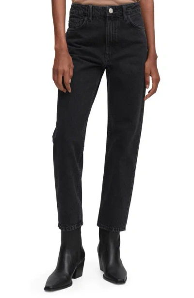 Mango High Waist Ankle Tapered Mom Jeans In Black Denim