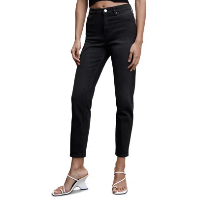 Mango High Waist Ankle Tapered Mom Jeans In Black Denim