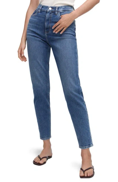 Mango High Waist Ankle Tapered Mom Jeans In Dark Blue