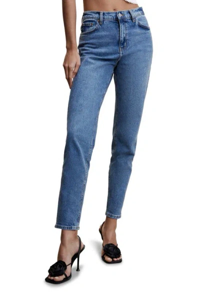 Mango High Waist Ankle Tapered Mom Jeans In Medium Blue