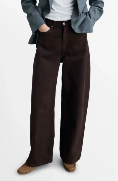Mango High Waist Barrel Jeans In Chocolate