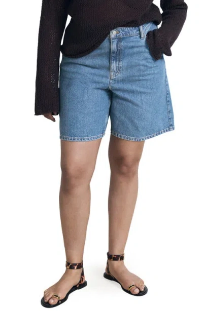 Mango High Waist Denim Bermuda Shorts In Blue