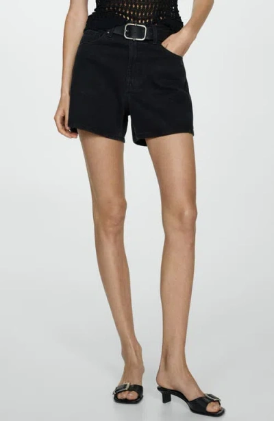 Mango High Waist Denim Shorts In Black Denim