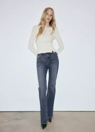 Mango High Waist Flare Jeans In Dark Blue