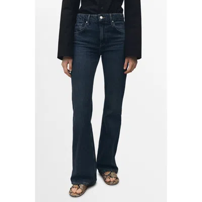 Mango High Waist Flare Leg Jeans In Dark Blue