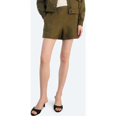 Mango High-waist Linen Shorts Khaki In Green