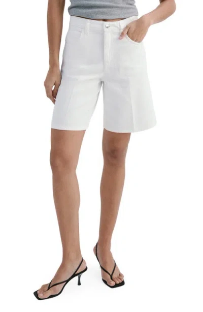 Mango High Waist Mid Thigh Denim Shorts In White