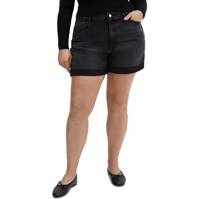 Mango High Waist Mom Fit Denim Shorts In Black Denim