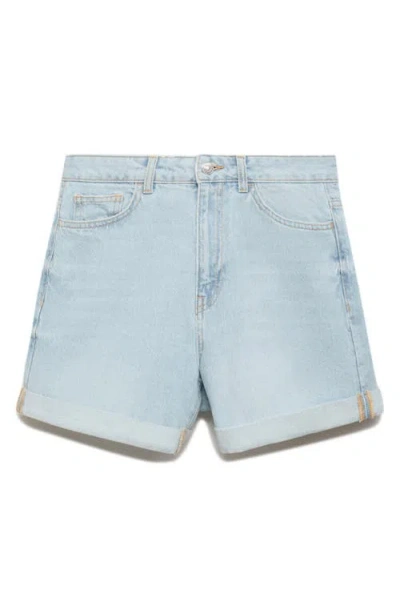 Mango High Waist Mom Fit Denim Shorts In Blue