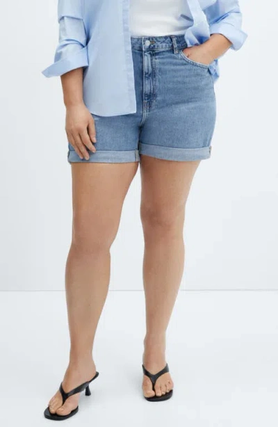 Mango High Waist Mom Fit Denim Shorts In Medium Blue