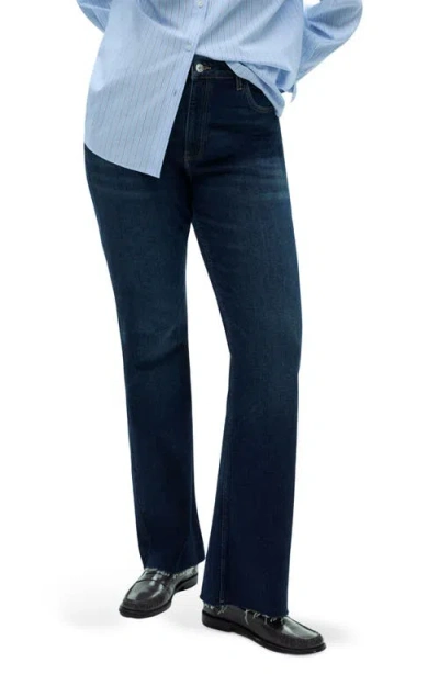 Mango High Waist Raw Hem Balloon Leg Jeans In Dark Blue