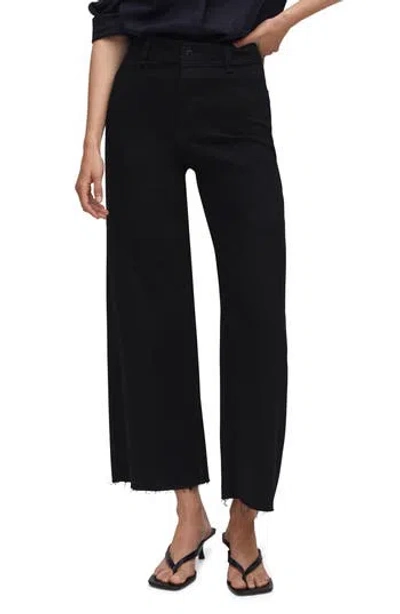 Mango High Waist Raw Hem Wide Leg Jeans In Black