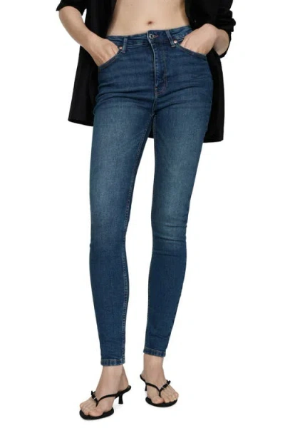 Mango High Waist Skinny Jeans In Dark Blue