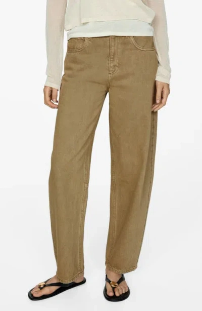 Mango High Waist Slouchy Barrel Jeans In Khaki Green