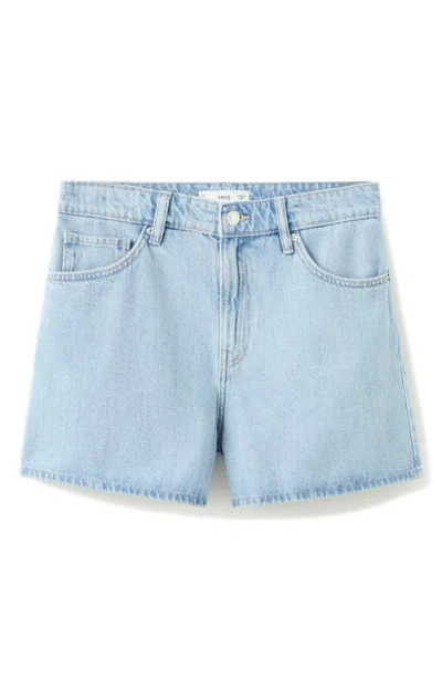 Mango High Waist Straight Fit Denim Shorts In Blue