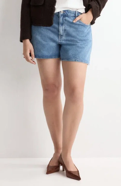 Mango High Waist Straight Fit Denim Shorts In Blue
