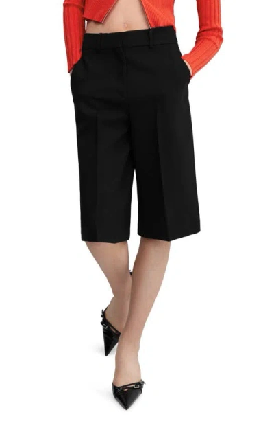 Mango High Waist Straight Leg Bermuda Shorts In Black