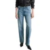 Mango High Waist Straight Leg Jeans In Medium Blue
