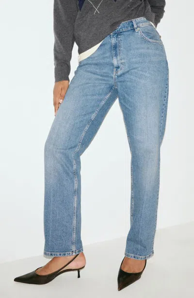 Mango High Waist Straight Leg Jeans In Medium Blue