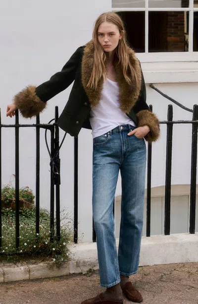 Mango High Waist Straight Leg Jeans In Blue