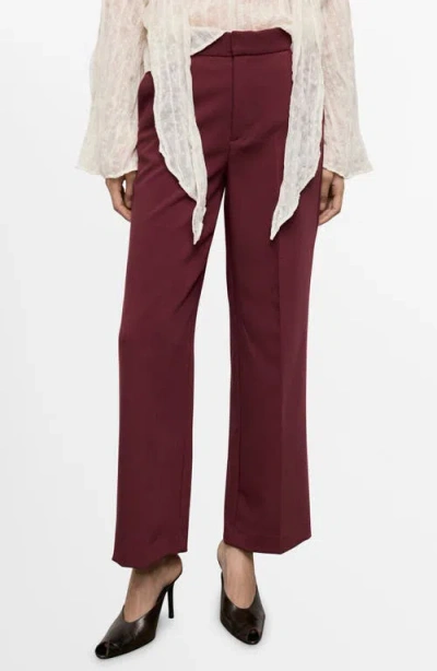 Mango High Waist Straight Leg Pants In Burgundy