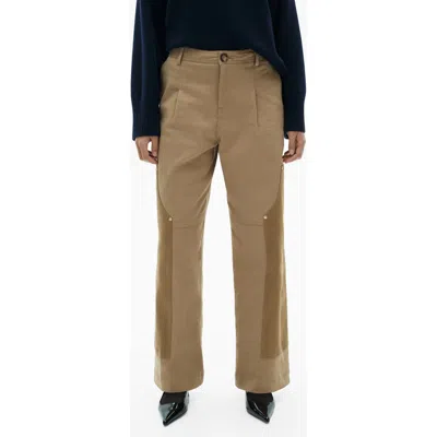 Mango High Waist Straight Leg Pants With Contrast Panels In Beige