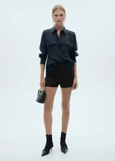 Mango High-waist Straight Shorts Black