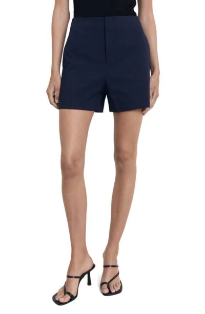 Mango Seamed High Waist Straight Leg Twill Shorts In Navy