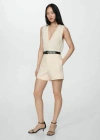 Mango High-waist Straight Shorts Ecru