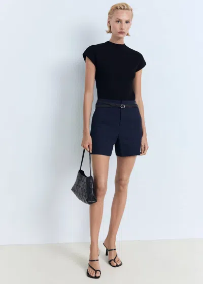 Mango Short Droit Taille Haute Bleu Marine - Femme - 40 -  In Blue