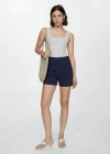 Mango Short Droit Taille Haute In Bleu Marine