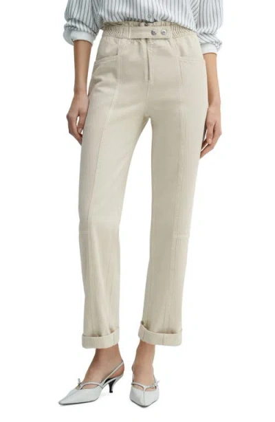 Mango High Waist Taper Leg Ankle Jeans In Light Beige