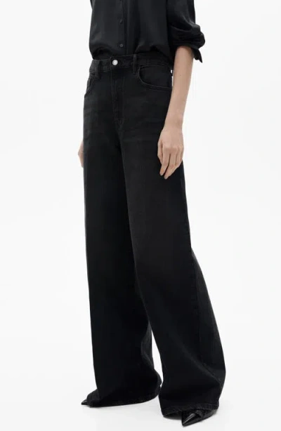 Mango High Waist Wide Leg Jeans In Black Denim