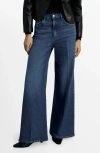 Mango High Waist Wide Leg Jeans In Dark Blue