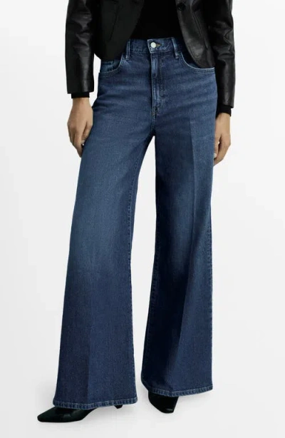 Mango High Waist Wide Leg Jeans In Dark Blue