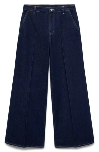 Mango High Waist Wide Leg Jeans In Open Blue