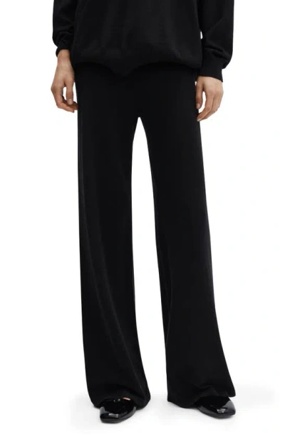 Mango High Waist Wide Leg Knit Pants In Black